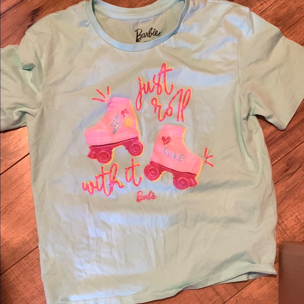 Barbie Kids Mint Green T-Shirt with Roller Skate Design